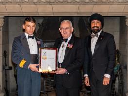Paul Little and Charendeep Singh from City of Glasgow College receive the Gold ERS Award from His Grace the Duke of Hamilton in the Great Hall at Edinburgh Castle. 